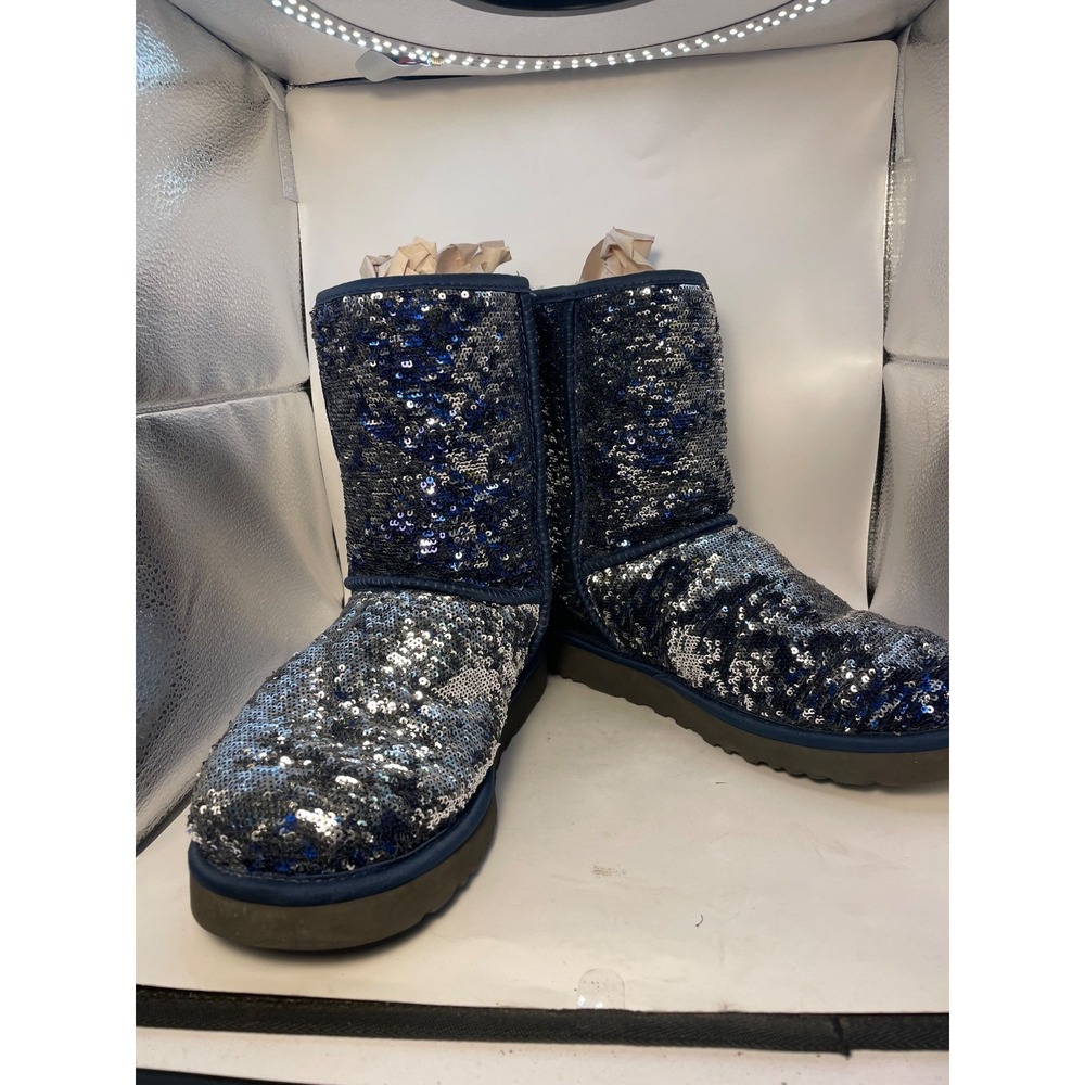 Ugg Australia 1002765 Classic Short Blue Silver Sequin Women's  Boot Size 10